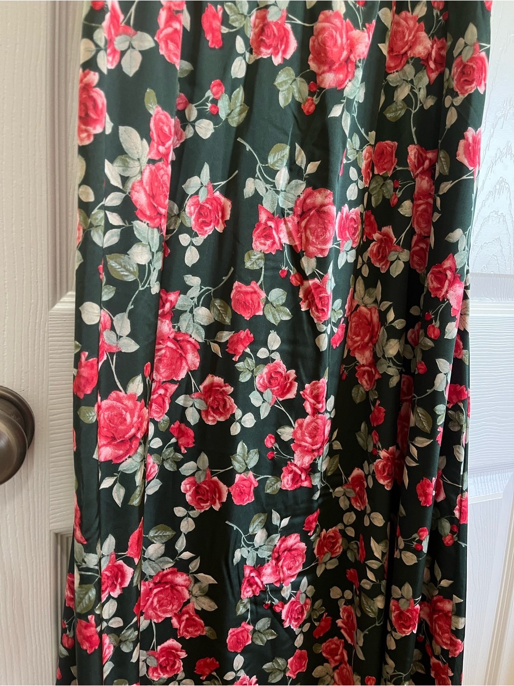 Altar'd State Dark Green Lace Top Maxi Dress with Pink Floral Skirt - Picture 3 of 7